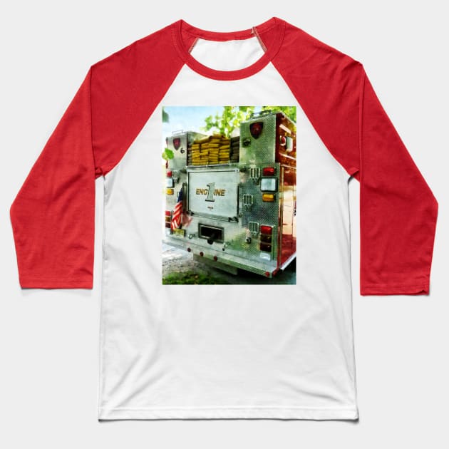 Fire Truck - Back Of Fire Truck Closeup Baseball T-Shirt by SusanSavad